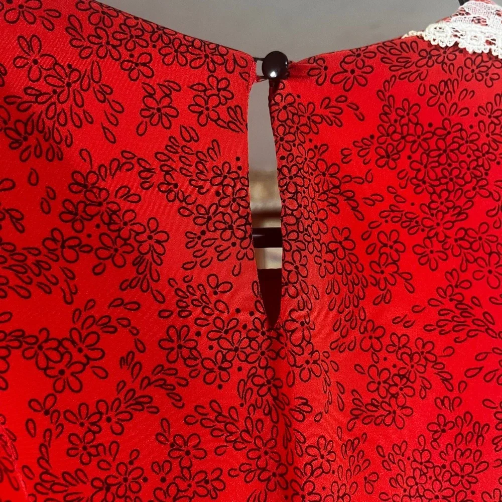 1980’s Vintage Dave & Johnny Red Peplum Midi Dress Red Floral Print with Lace​ - Picture 13 of 13